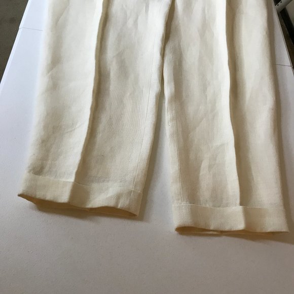 Vintage 100% Linen Pleated Cuffed Trousers 4 Pockets Belt Loops Lined Size 14 - Picture 11 of 16